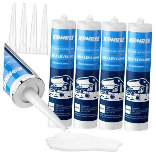 RV Roof Sealant Pack, Self-Leveling Lap Sealant White, RV Caulking for 4