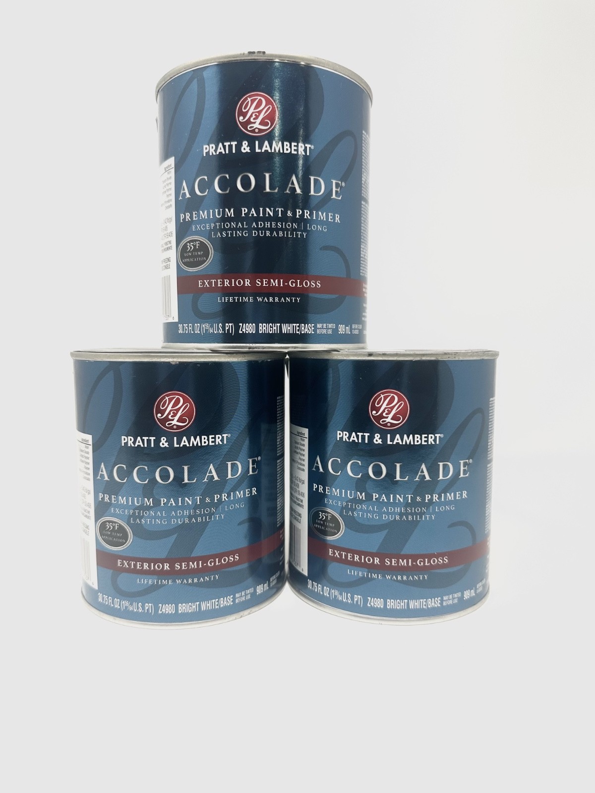 Pratt & Lambert Accolade Exterior Paint & Primer Semi-Gloss Bright White 1 Qt –