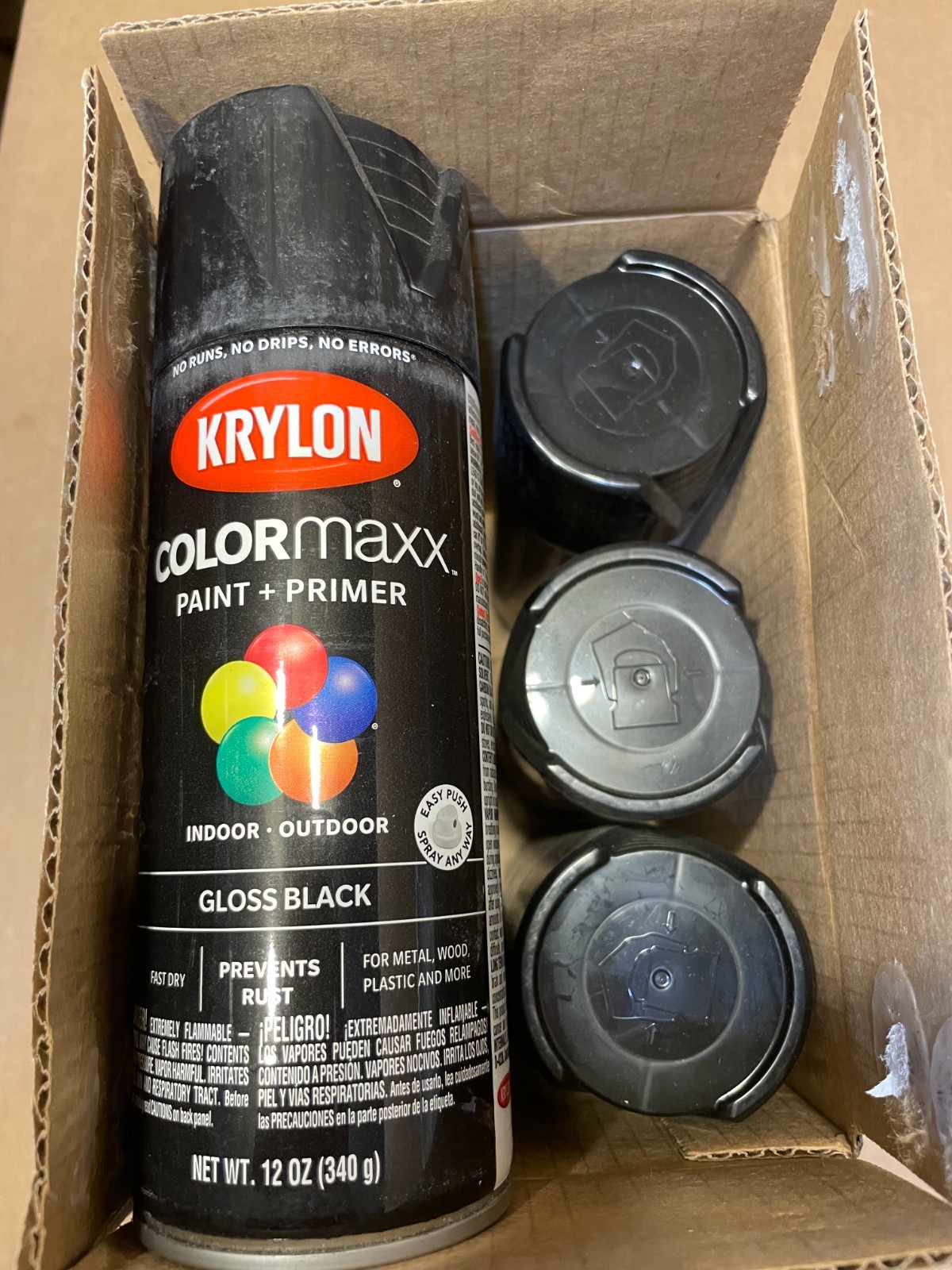 6 CANS Gloss Black Spray Paint & Primer – Fast Drying, 12 Oz Can, Rust Proof