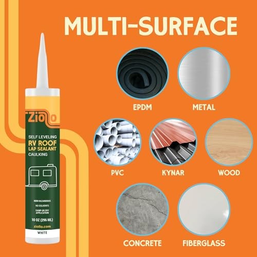RV Roof Lap Sealant – Self-Leveling EPDM Caulk for Rubber 4 – 10 oz Tube White