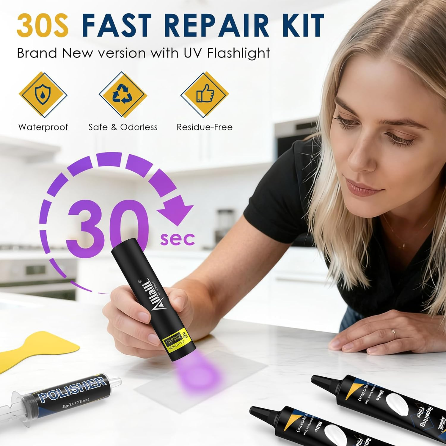 Quartz Countertop Repair Kit, Fiberglass Tub & Tile Repair Kit with 4x15g Whi…