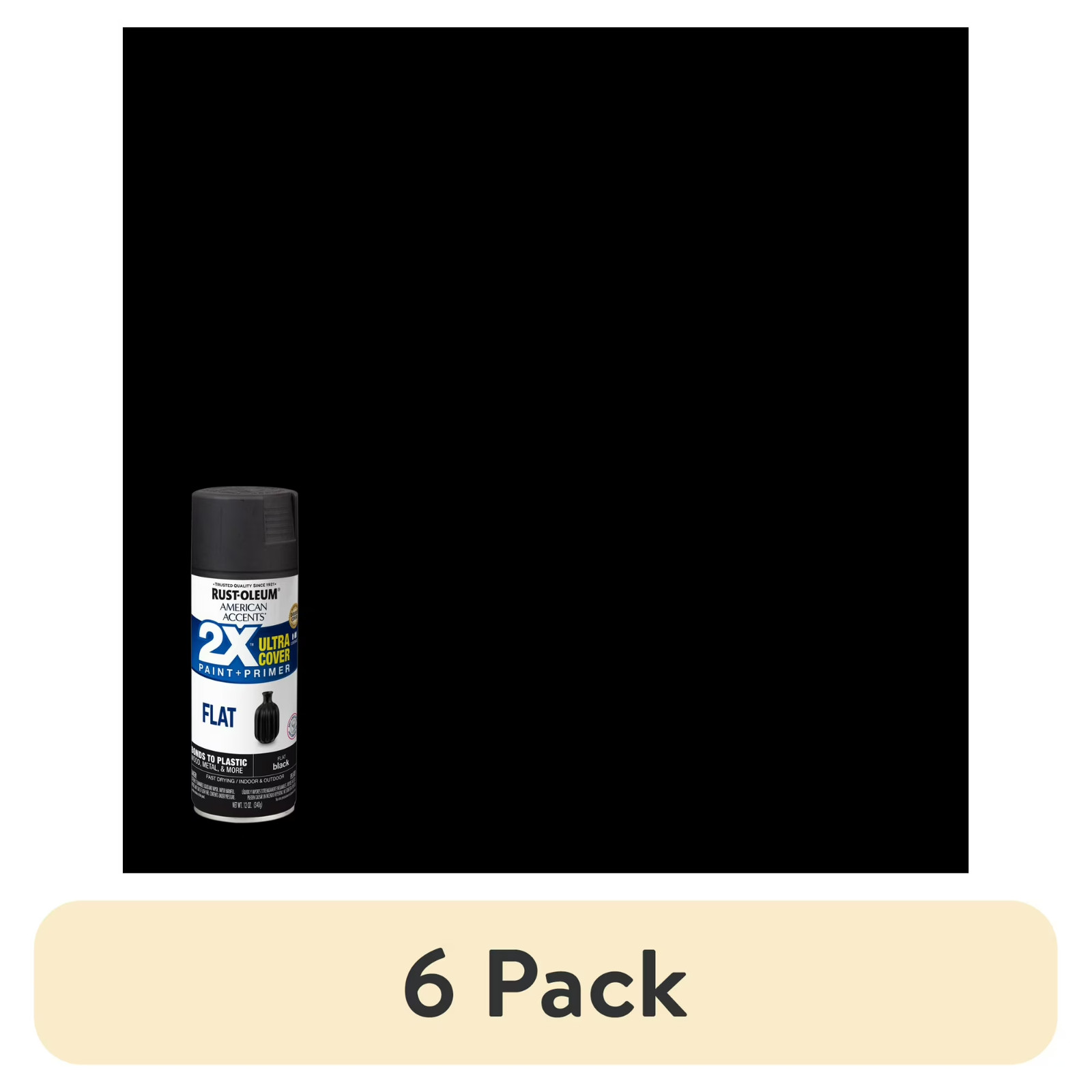 (6 pack) Black, Rust-Oleum American Accents 2X Ultra Cover Flat Spray Paint-3278