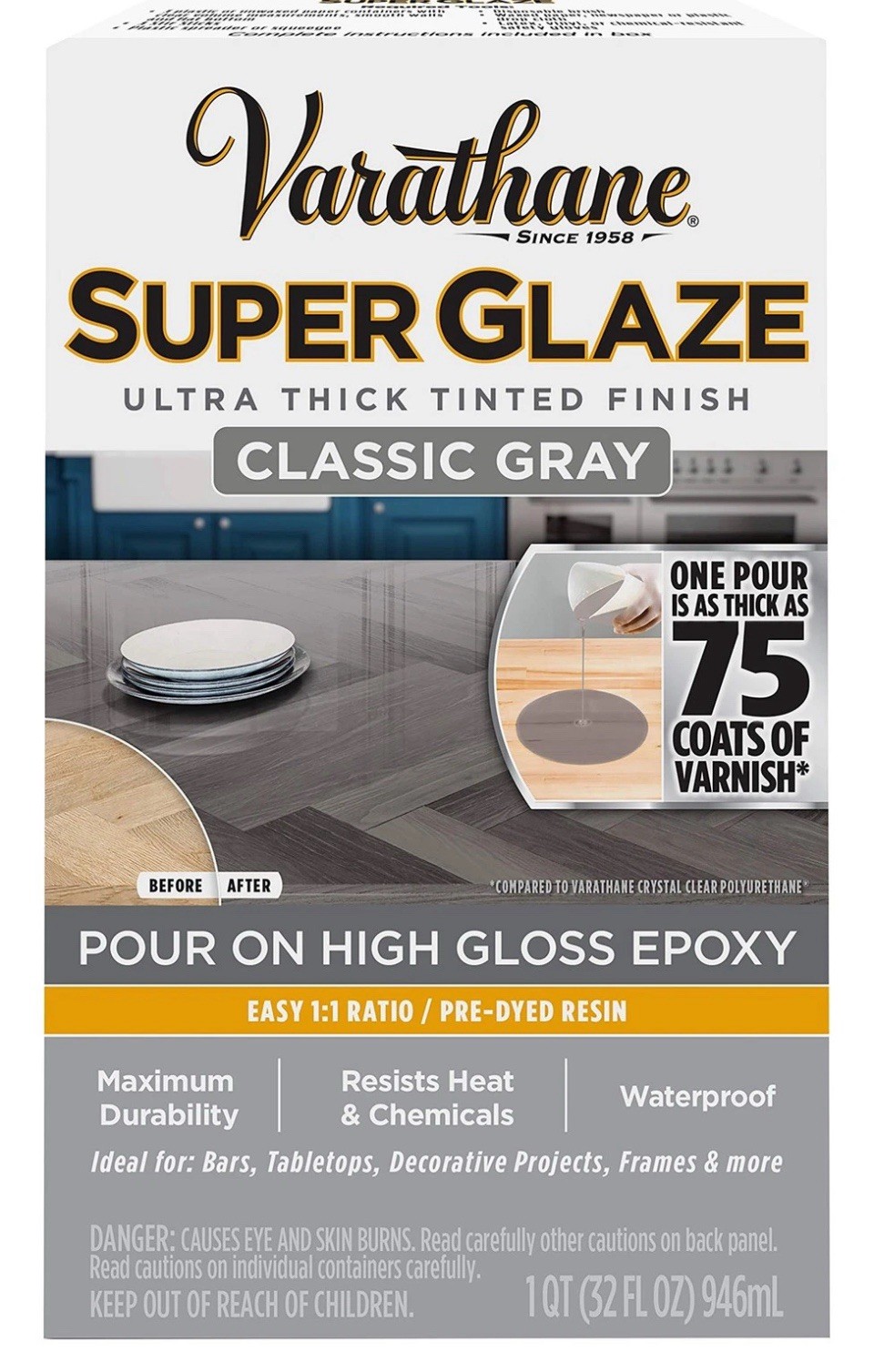 Varathane 363903 Super Glaze Pour-On High Gloss Epoxy Quart Classic Gray 5 Kits