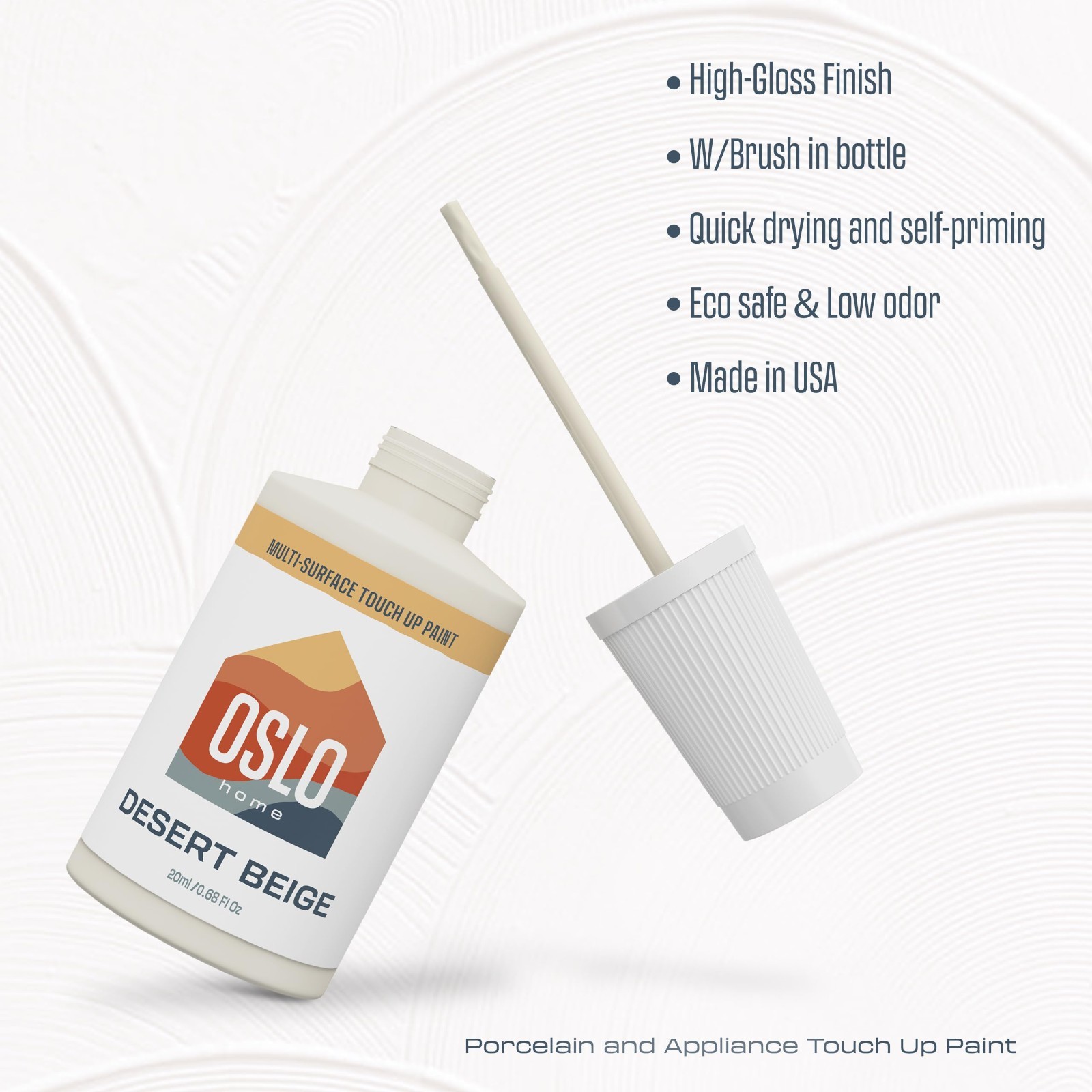 High Gloss Touch Up Paint for Porcelain & Appliances, Desert Beige, 20ml, Brush