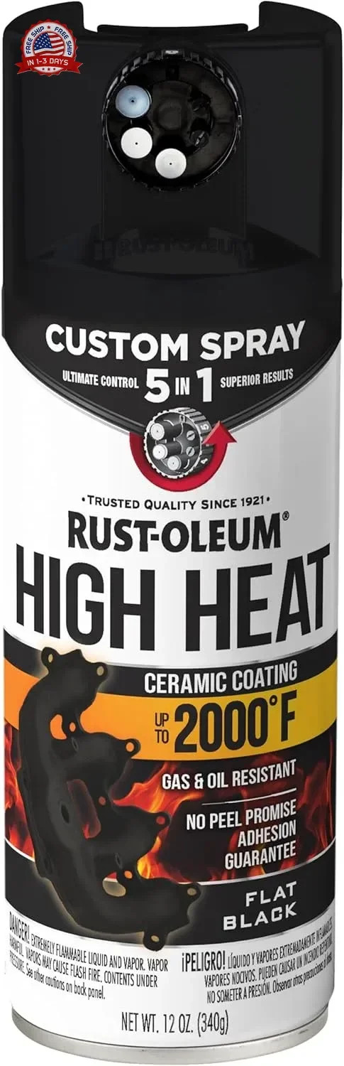 Rust-Oleum Automotive High Heat Spray Paint Custom Spray 5-in-1, 12 oz, Flat Bla
