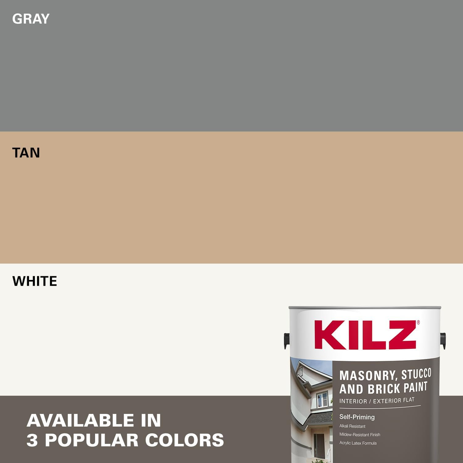 Self-Priming Masonry, Stucco and Brick Paint, Interior/Exterior, Flat, Gray, 1 G
