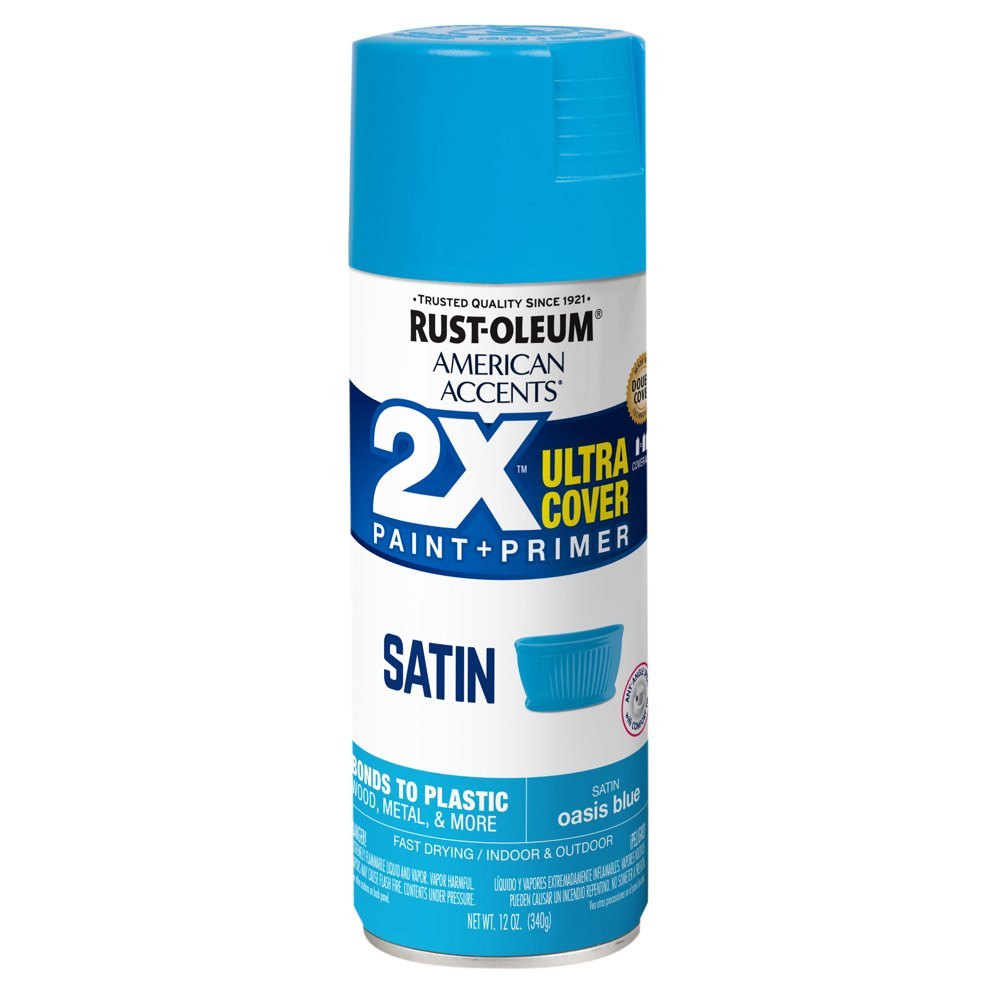 All Surfaces 2X Ultra Cover Satin Oasis Blue Spray Paint & Primer Silky Look