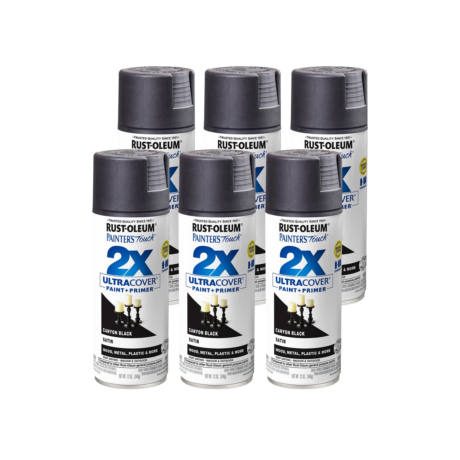 12 Ounce Pack Of 6 Satin Canyon Black Spray Paint Ideal For Interior Exterior…