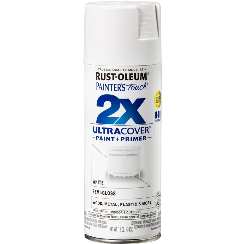 Rust-Oleum Painter’s Touch 2X Ultra Cover Spray Paint SATIN, Semi Gloss White 12