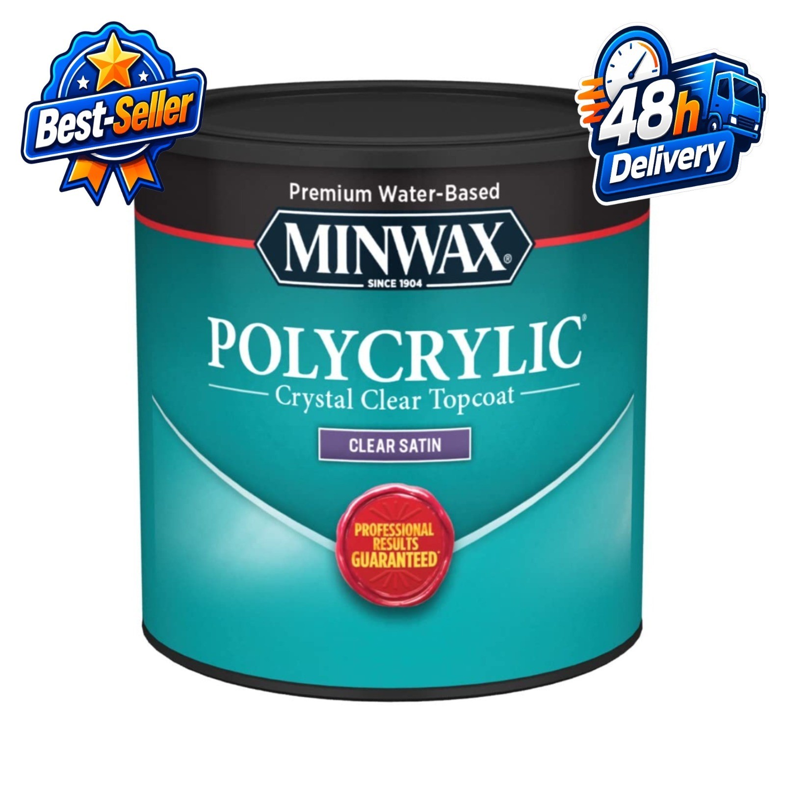 Minwax Polycrylic Protective Wood Finish, Clear Satin, ½ Pint