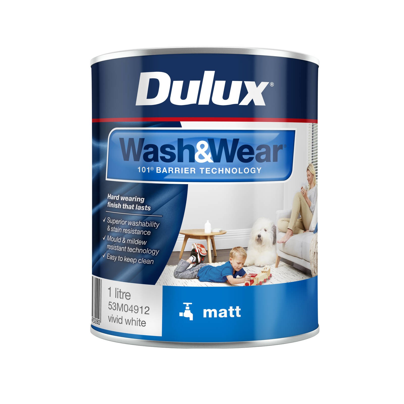 Dulux Interior Paint Wash&Wear Matt Vivid White – 1L