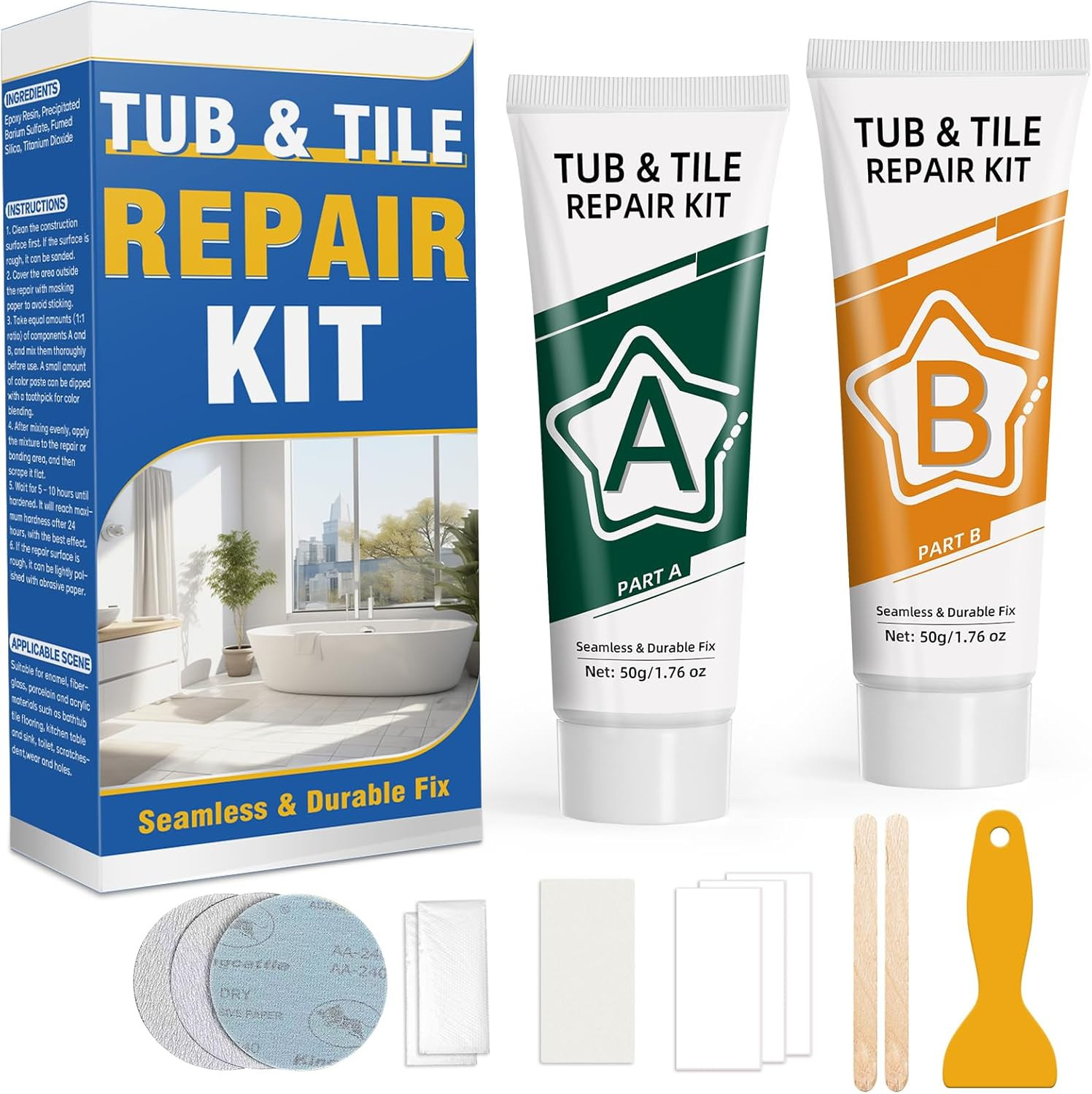 Porcelain Repair Kit White, Waterproof Bathtub & Tile Repair Kit for Tub, Enamel