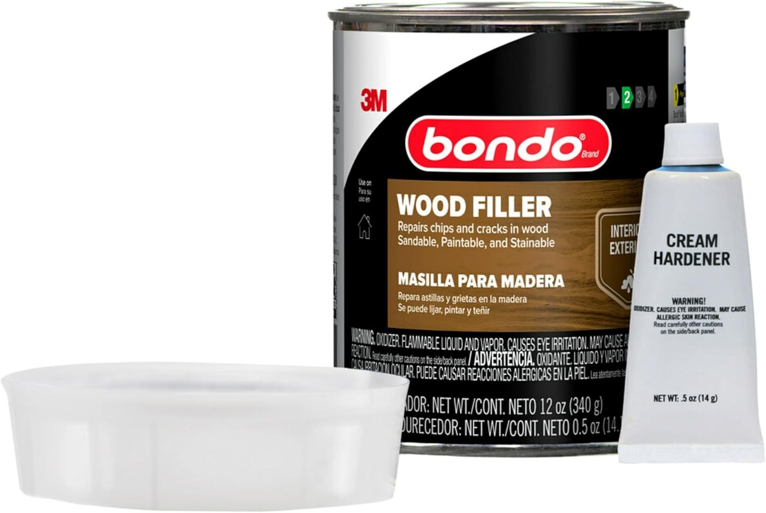 Bondo Wood Filler 12 oz with Hardener 0.5 oz, Repairs Chips and Cracks Salmon