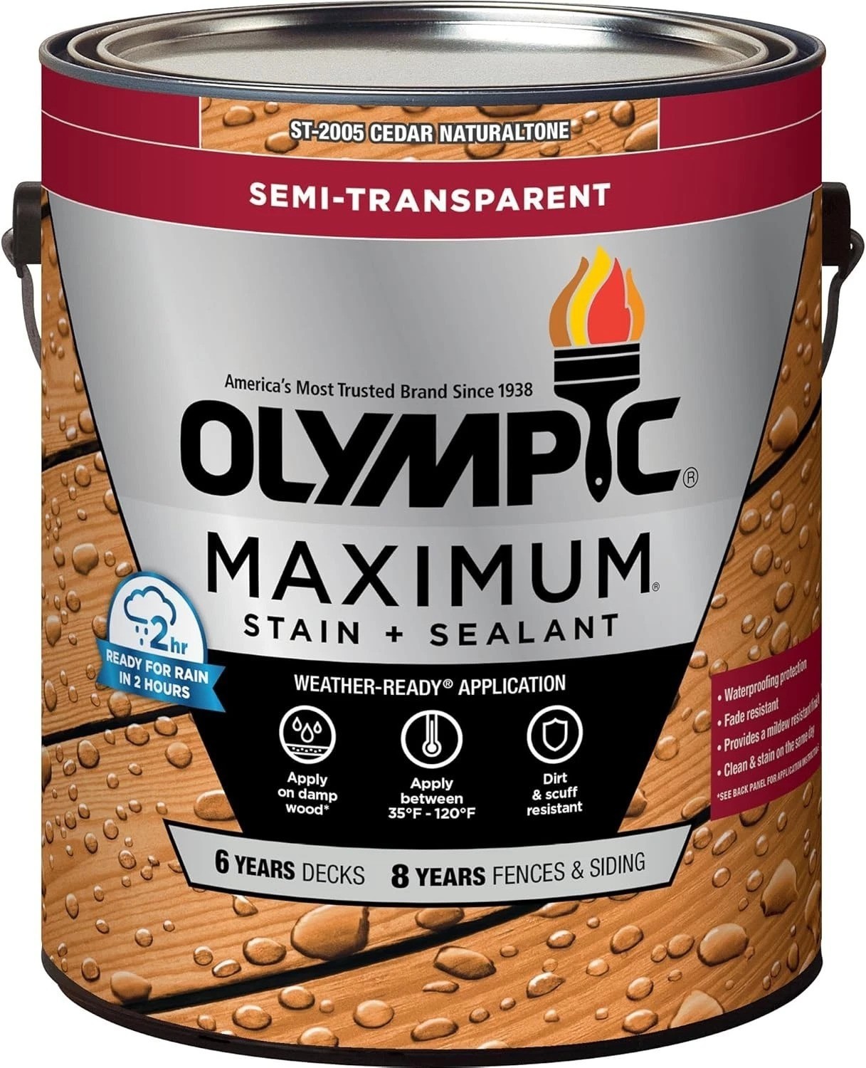 Maximum 1 Gallon Semi-Transparent Cedar Exterior Stain – UV & Mold Resistant