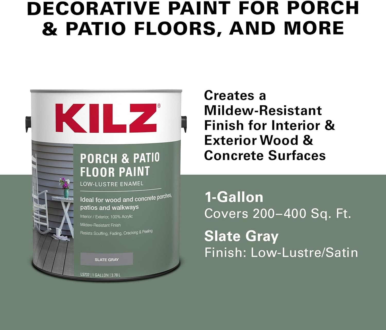 Low-Lustre Enamel Porch & Patio Paint, Slate Gray