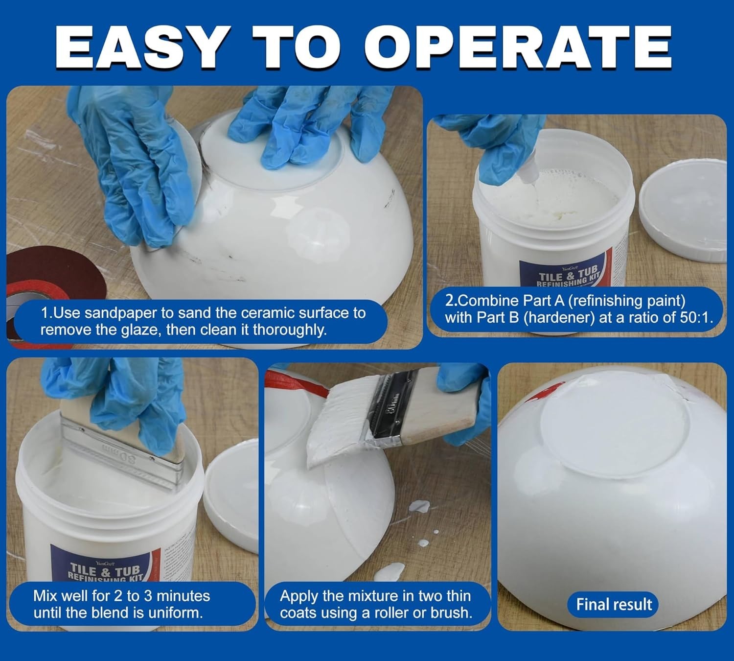 Tub and Tile Refinishing Kit, 17oz/500g Tile Paint with Tools and Hardener