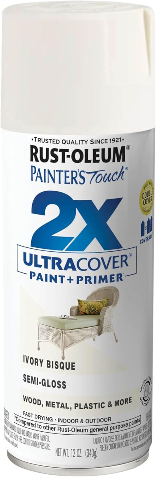 249860 Painter’S Touch 2X Ultra Cover Spray Paint, 12 Oz, Semi-Gloss Ivory Bisqu