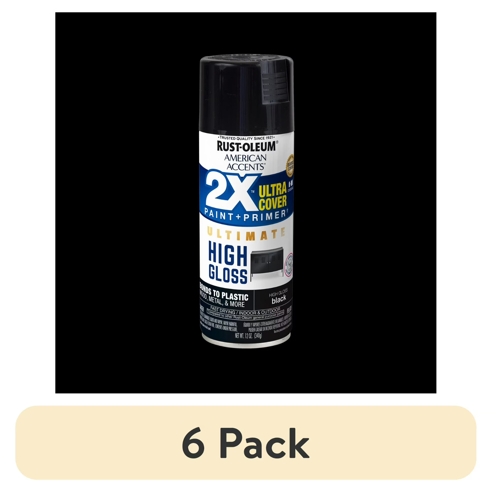 (6 Pack) Rust-Oleum 2X Ultra Cover High Gloss Black Paint Primer Spray 12 oz