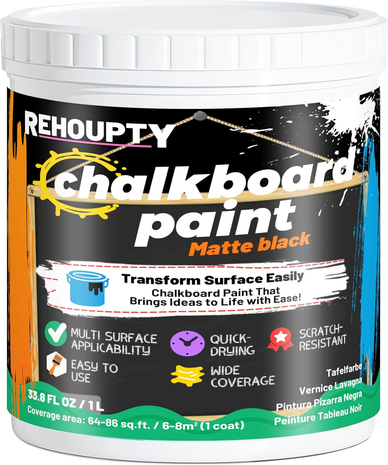 Black Chalkboard Paint – Matte Black Chalk Board Paint, 33.8 Fl Oz Easy to Apply