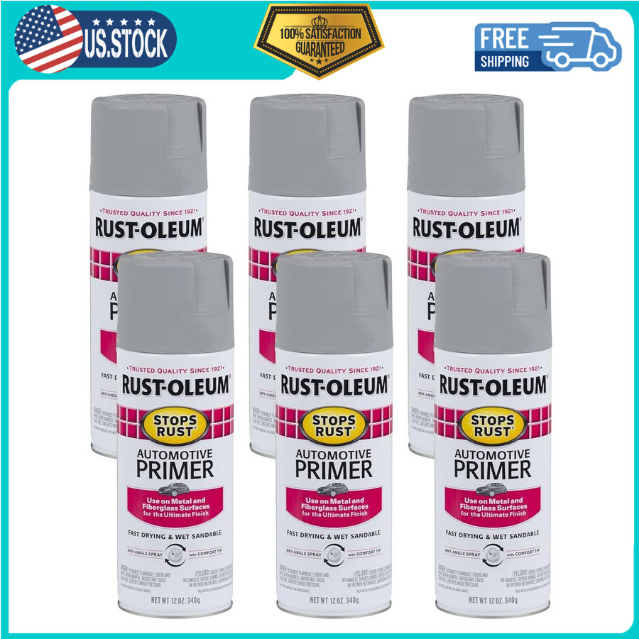 2081830-6PK Stops Rust Automotive Spray Primer, 12 Oz, Light Gray, 6 Pack