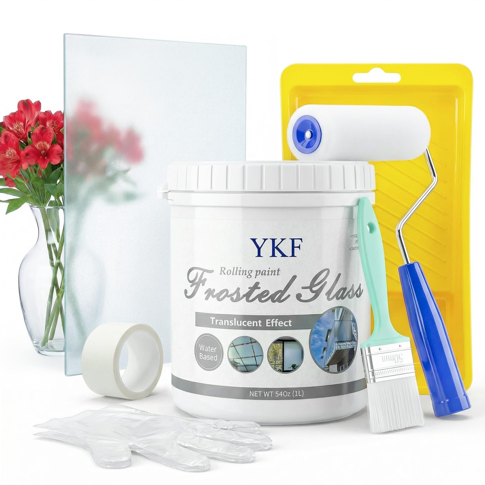YKF Frosted Glass Paint (34 oz), Covers 70 sq ft – Permanent Privacy Window C…