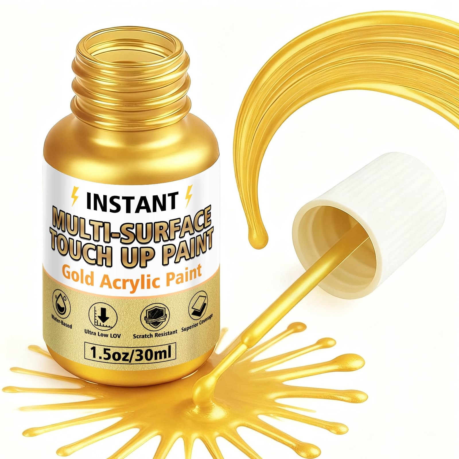 Gold Leaf Paint, Gold Paint for Metal and Wood – Rich Metallic Shine, Fast Dr…