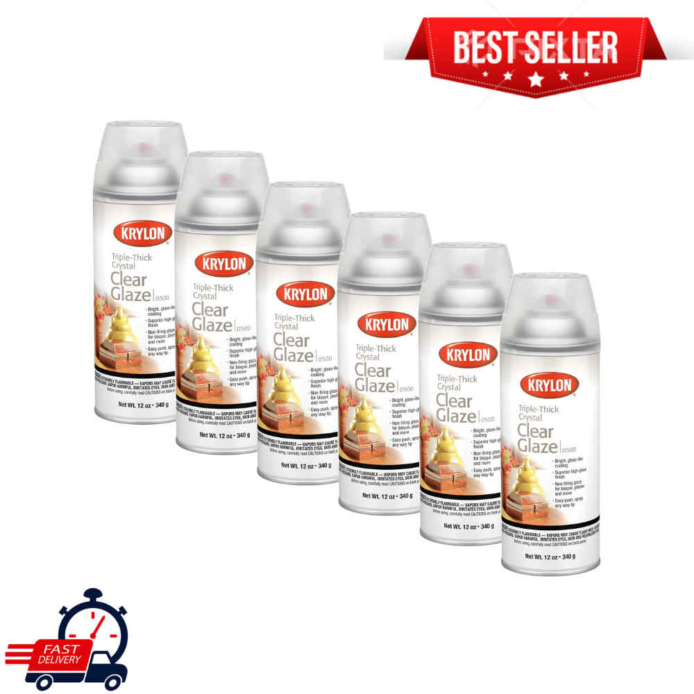 6 Pack Krylon I00500A07 Triple-Thick Crystal Clear High Gloss Spray Paint, 12 oz