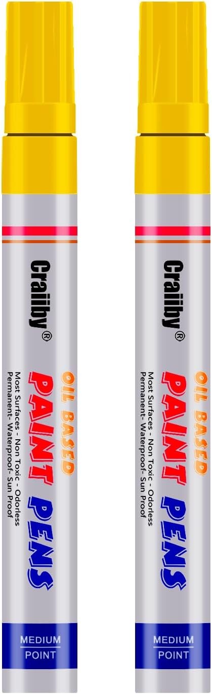 Yellow Paint Markers, 2 Pack Oil-Based Waterproof Quick Dry Permanent Paint Pen