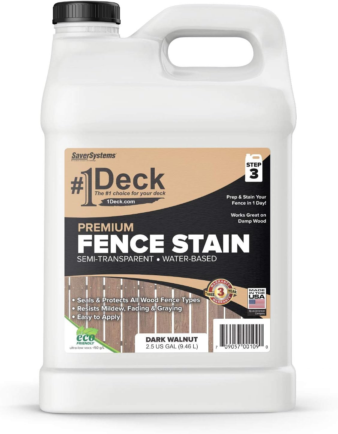 Premium Dark Walnut Wood Fence Stain – Semi-Transparent Sealer (2.5 Gallon)