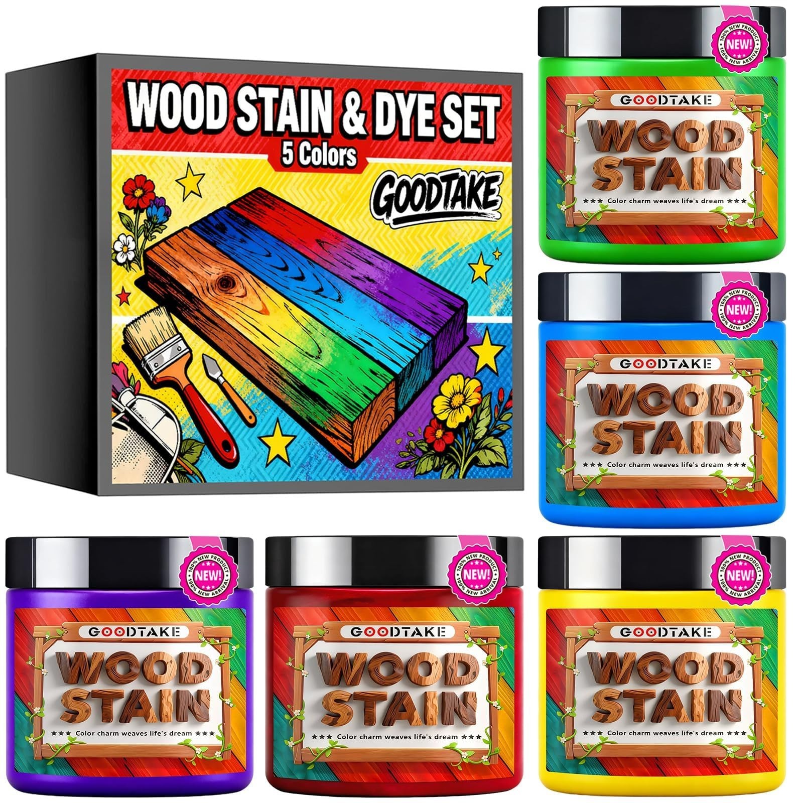 Vibrant Wood Stain & Dye Powder – 5 Colors (Purple, Red, Yellow, Blue, Green) 2o
