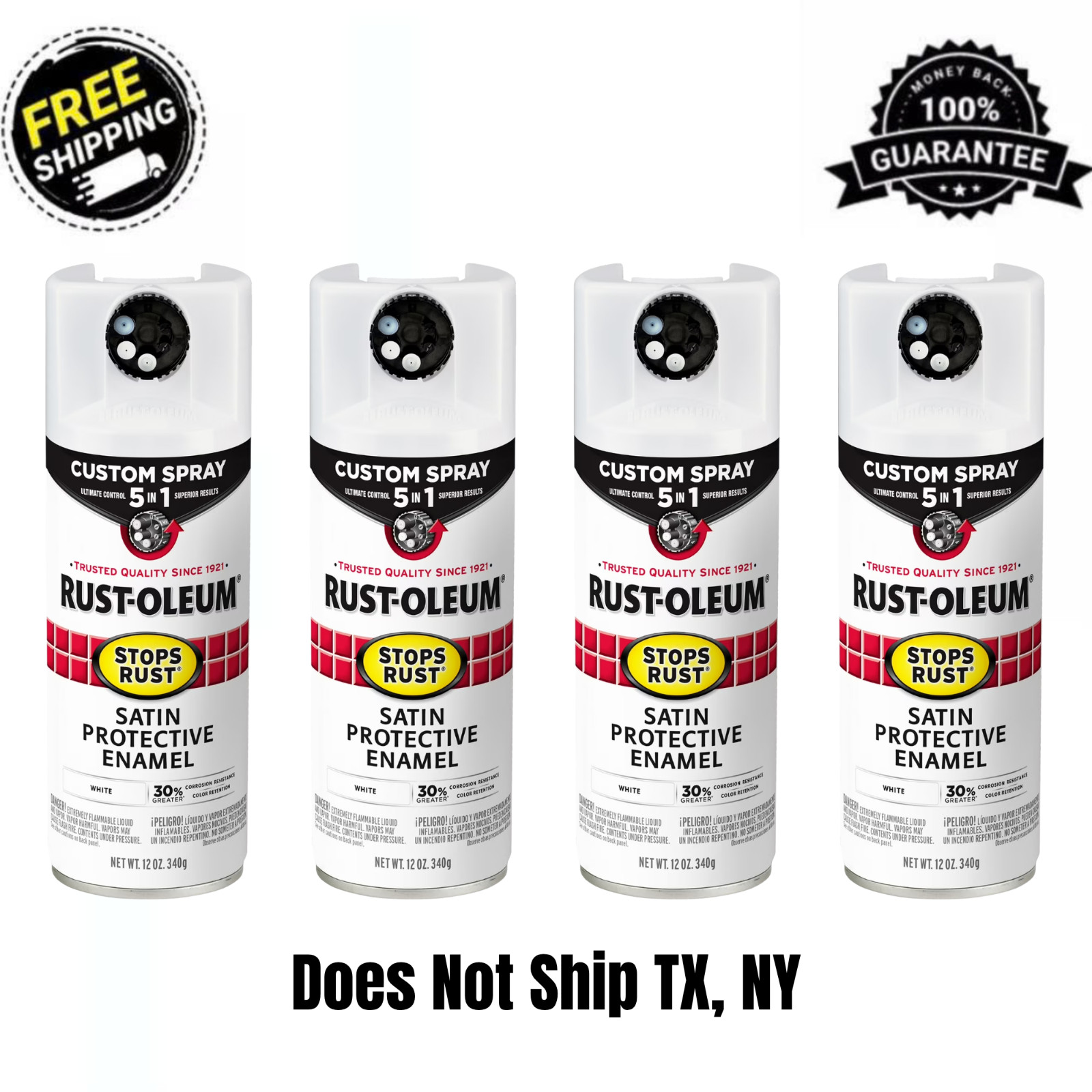 (4 Pack) Rust-Oleum Stops Rust Custom 5 in 1 Satin White Spray Paint 12oz 376870
