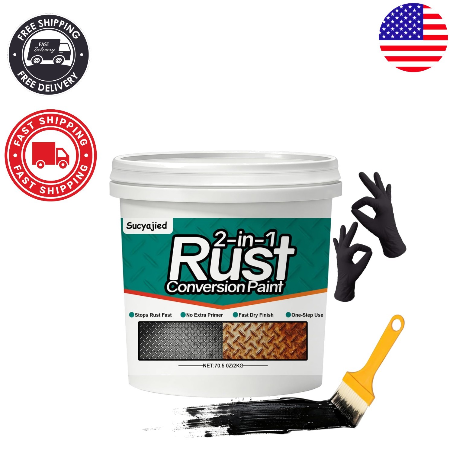 Durable 2-in-1 Rust Converter Metal Paint, 70.5 Oz, Heat & UV Resistant Black