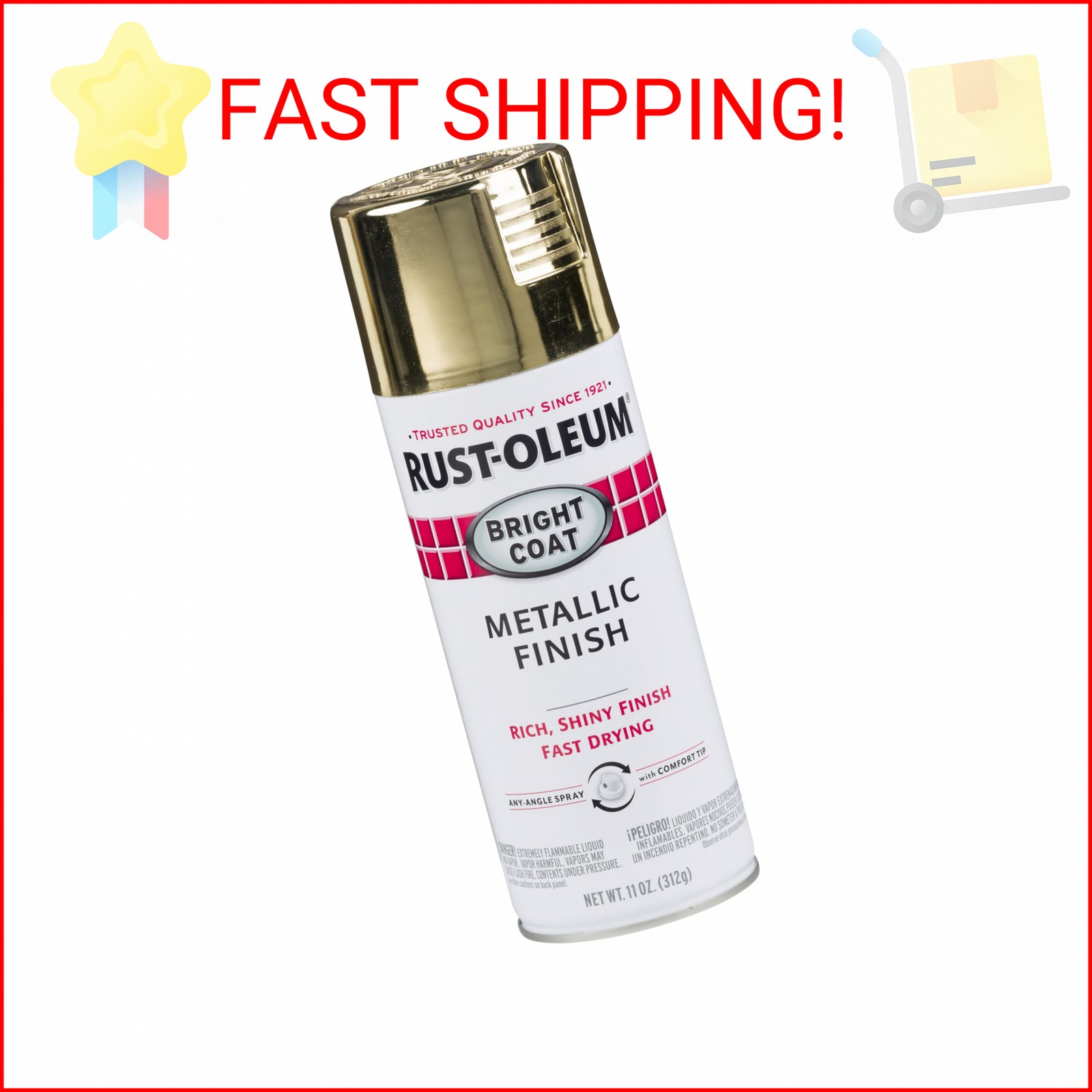 Rust-Oleum 7710830 Stops Rust Bright Coat Metallic Spray Paint, 11 Ounce, Gold,