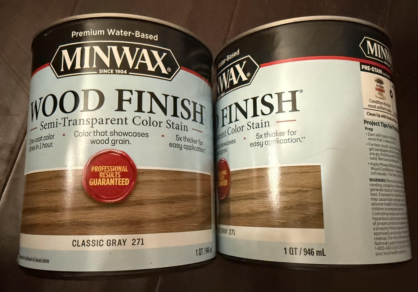 Lot of 2 Minwax Wood Water-Based Semi-Transparent Gray Water-Based WoodStain 1qt