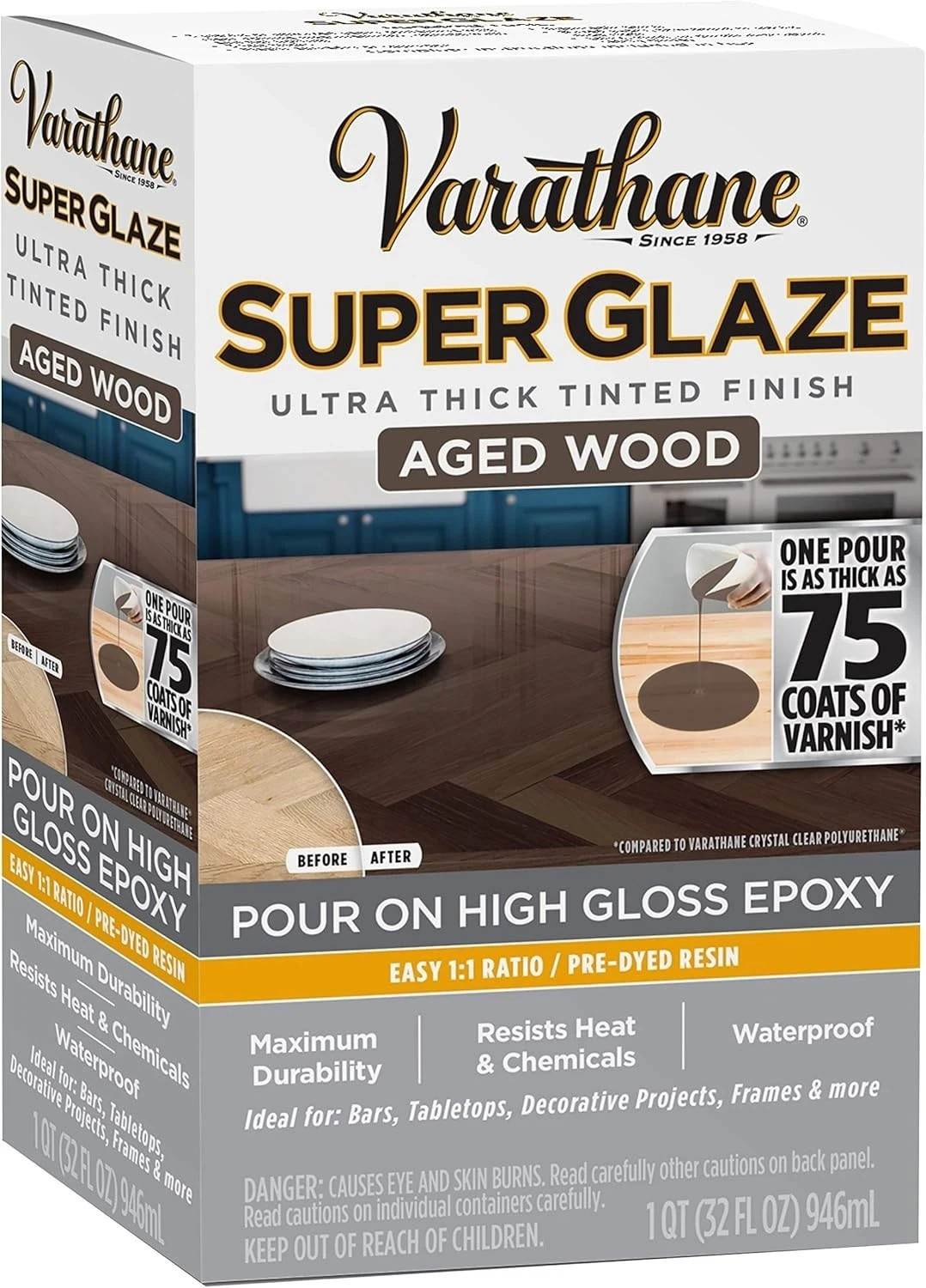 Varathane AGED WOOD Epoxy Super Glaze Pour-On High Gloss Quart Kit NEW!
