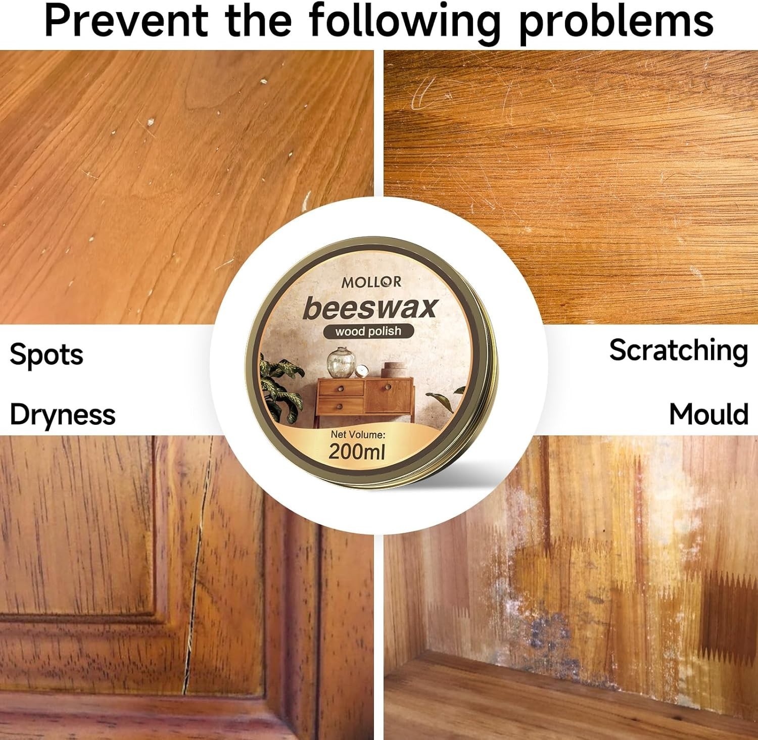Multipurpose Beeswax Polish for Wood – 200g Furniture Care with Sponge & Cloth