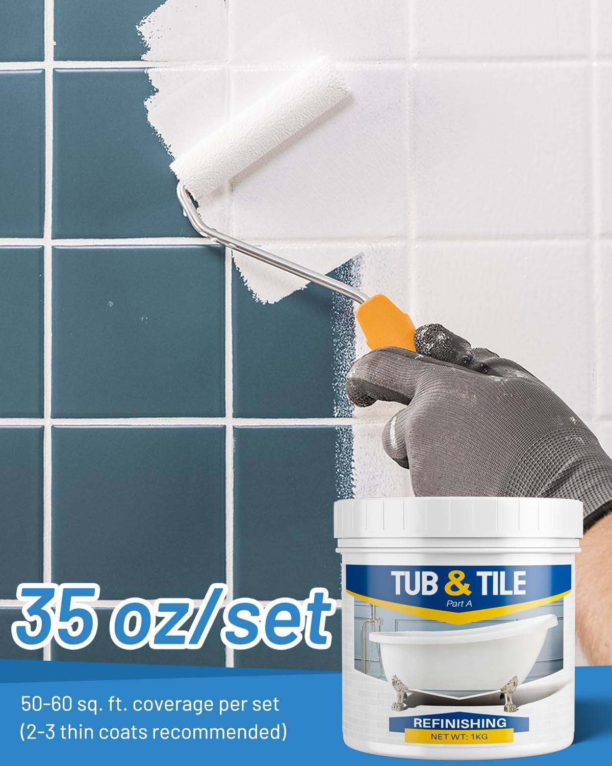 Tub and Tile Refinish Solution – White, 50-55sq.ft