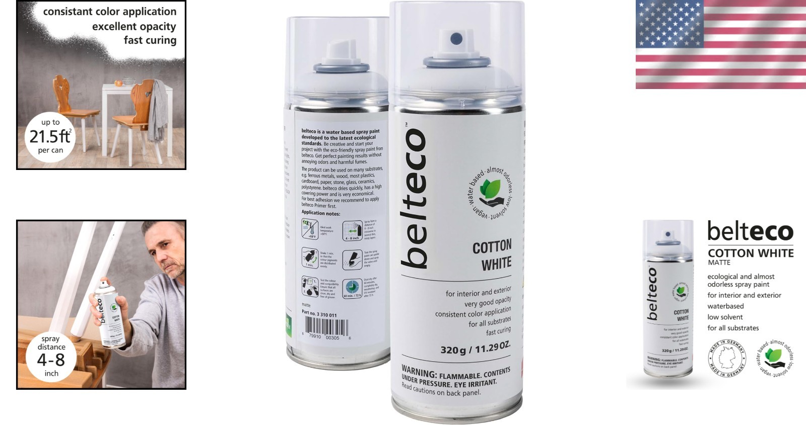 Versatile Water-Based Cotton White Spray Paint for Indoor/Outdoor Use | 11.29oz
