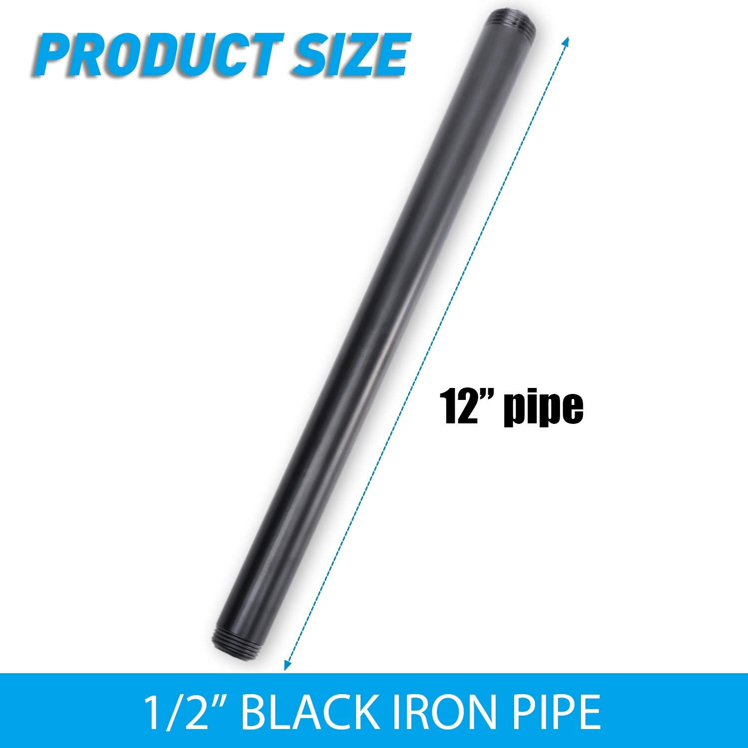 1/2″ X12″ Black Painted Iron Pipe, 10 Pack Threaded Black Paint Finish Metal Pi