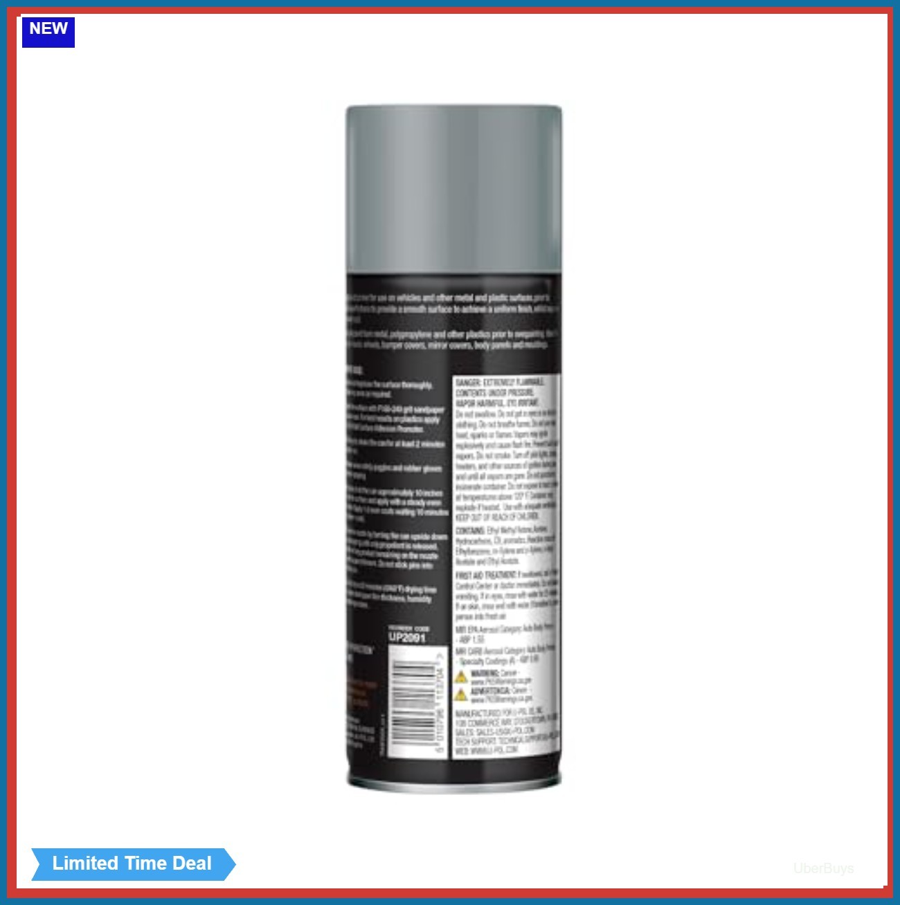 Filler Primer Spray 10 oz Gray Anti-Rust Automotive Primer for Body Panels