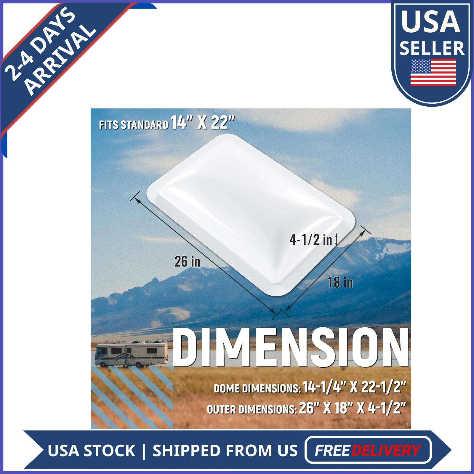 RV Skylight Replacement 18 x 26 for 14 x 22 Roof Opening Camper Motorhome White