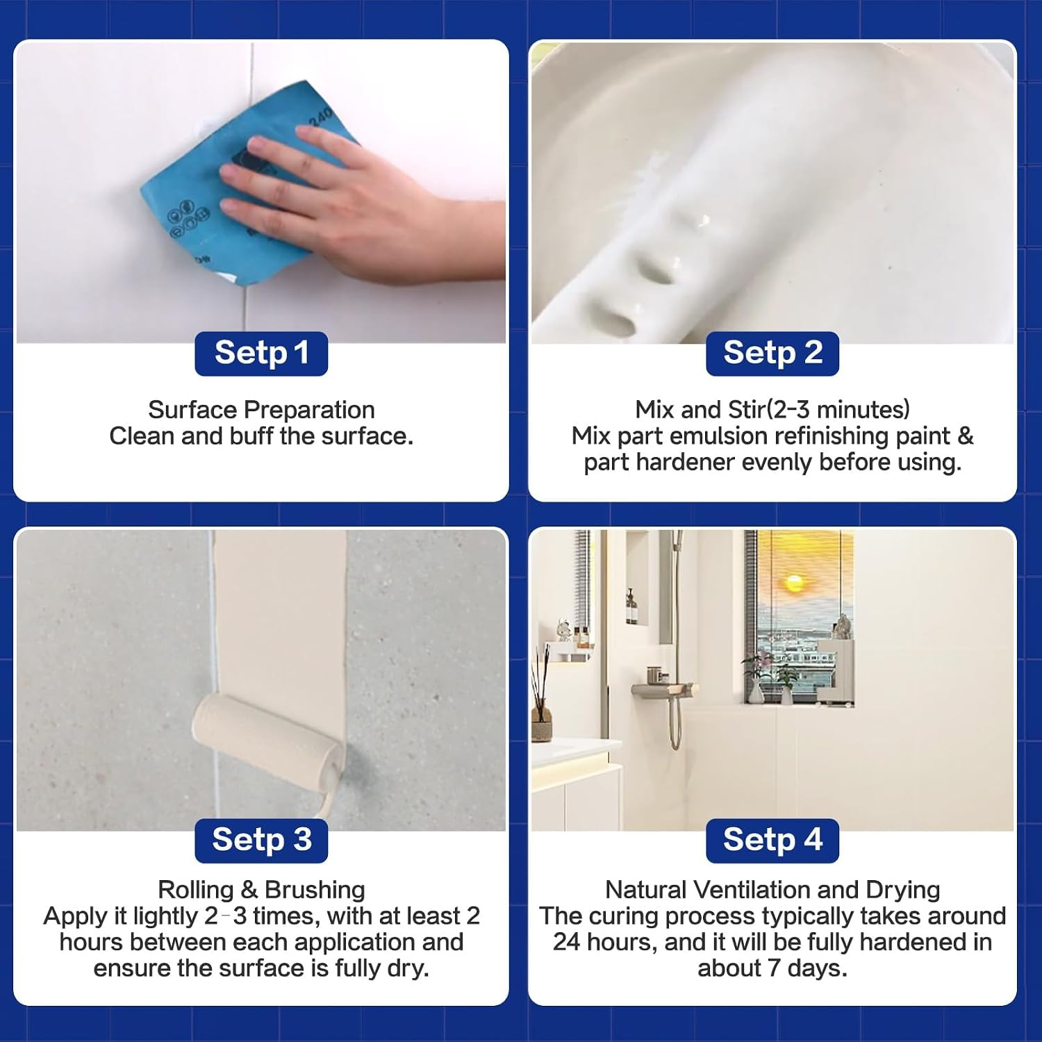 Tub and Tile Refinishing Kit with Tools, 35Oz White Tile Paint Water Based & Low