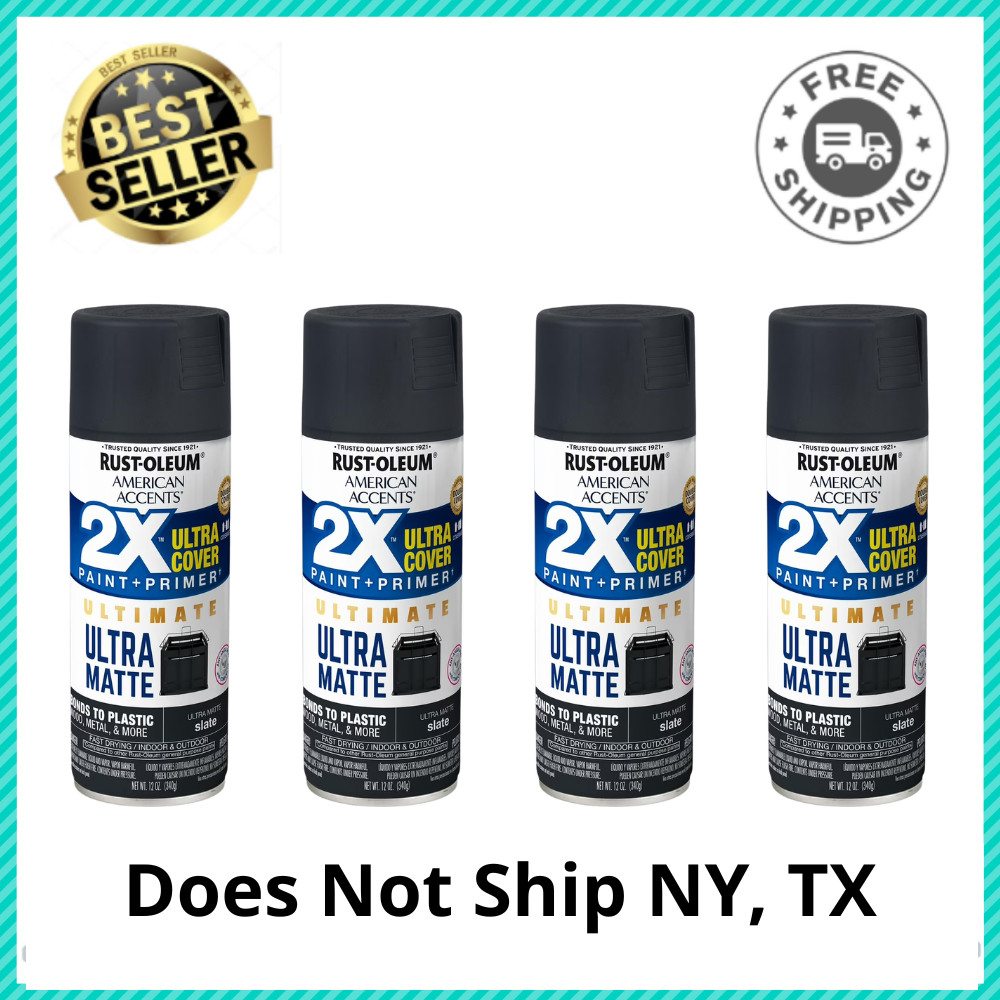 4Pack Rust-Oleum American Accents 2X Ultra Matte Slate Spray Paint 12oz, 328399