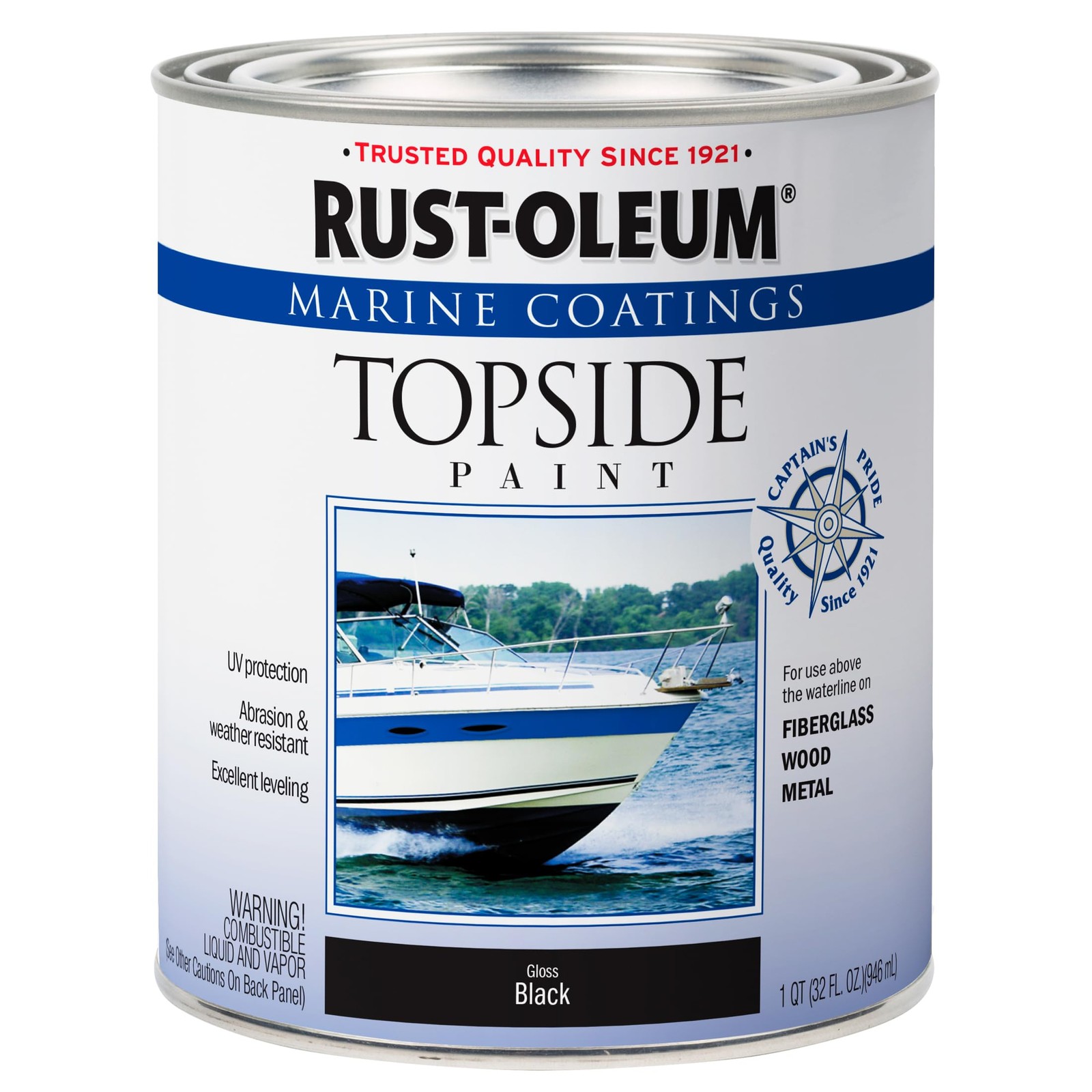Rust Oleum Marine Topside Paint Black 32 Fl Oz Durable For Fiberglass Wood Metal