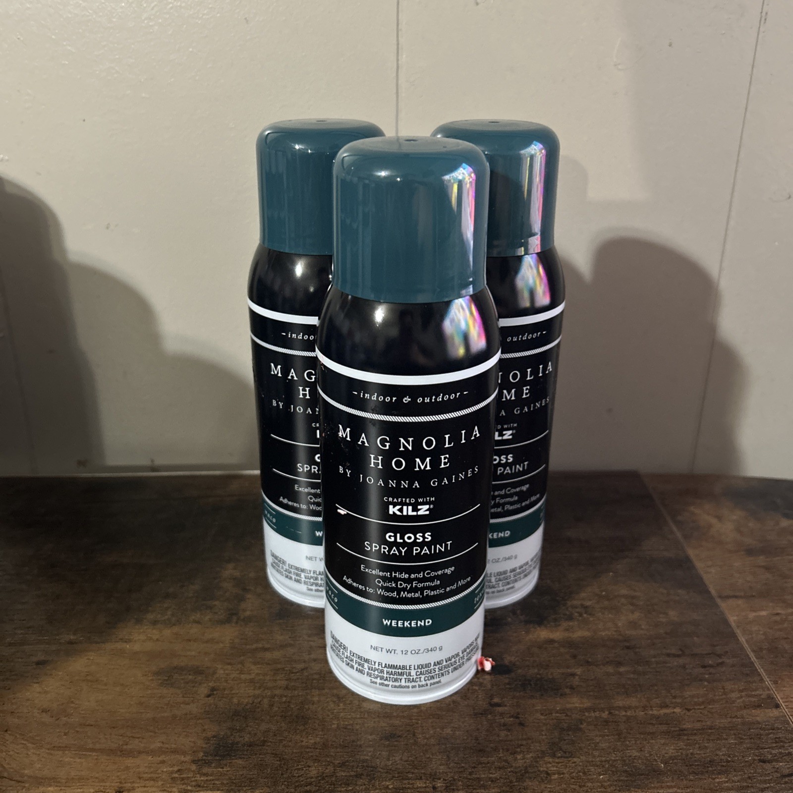 Lot of 3: Magnolia Home by Joanna Gaines Gloss Paint. 12 oz cans. Color: Weekend