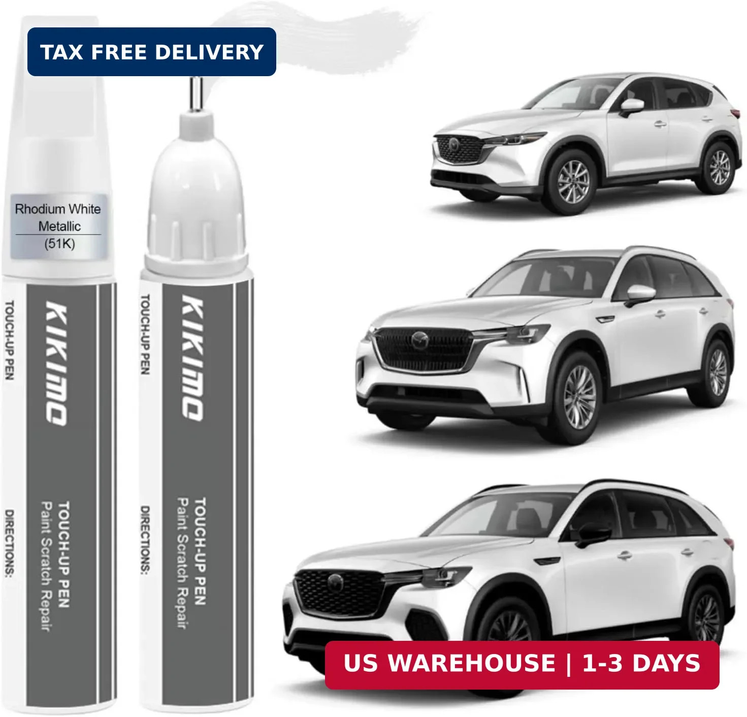KIKIMO for Mazda Touch Up Paint(Rhodium White Metallic(51K)) | Car Paint Repair