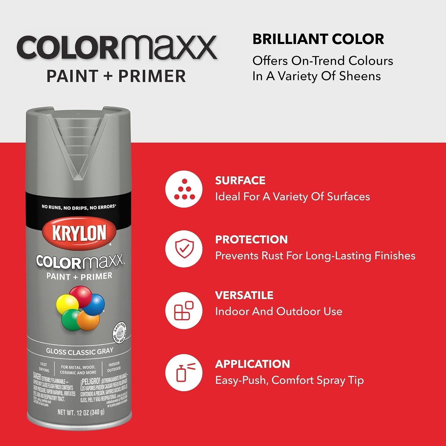 Colormaxx Gloss Spray Paint & Primer, Classic Gray – 1 Each