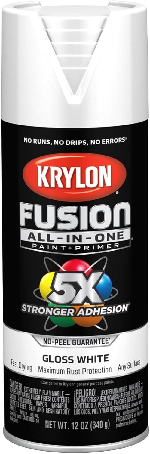 All-In-One 12 oz Adhesive Spray Paint for Metal and Wood – White Gloss Finish