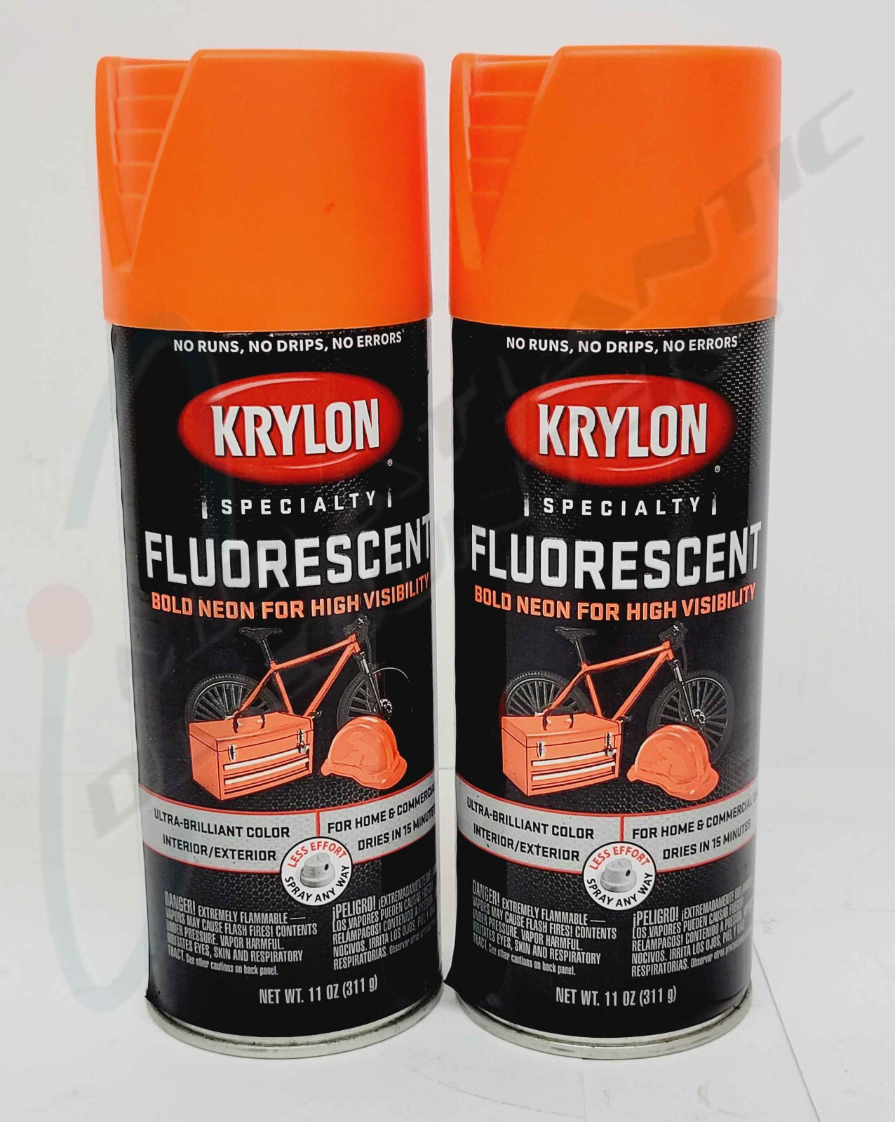 2 KRYLON 3102 Fluorescent Yellow Orange Bold Neon for High Visibility 11oz Cans
