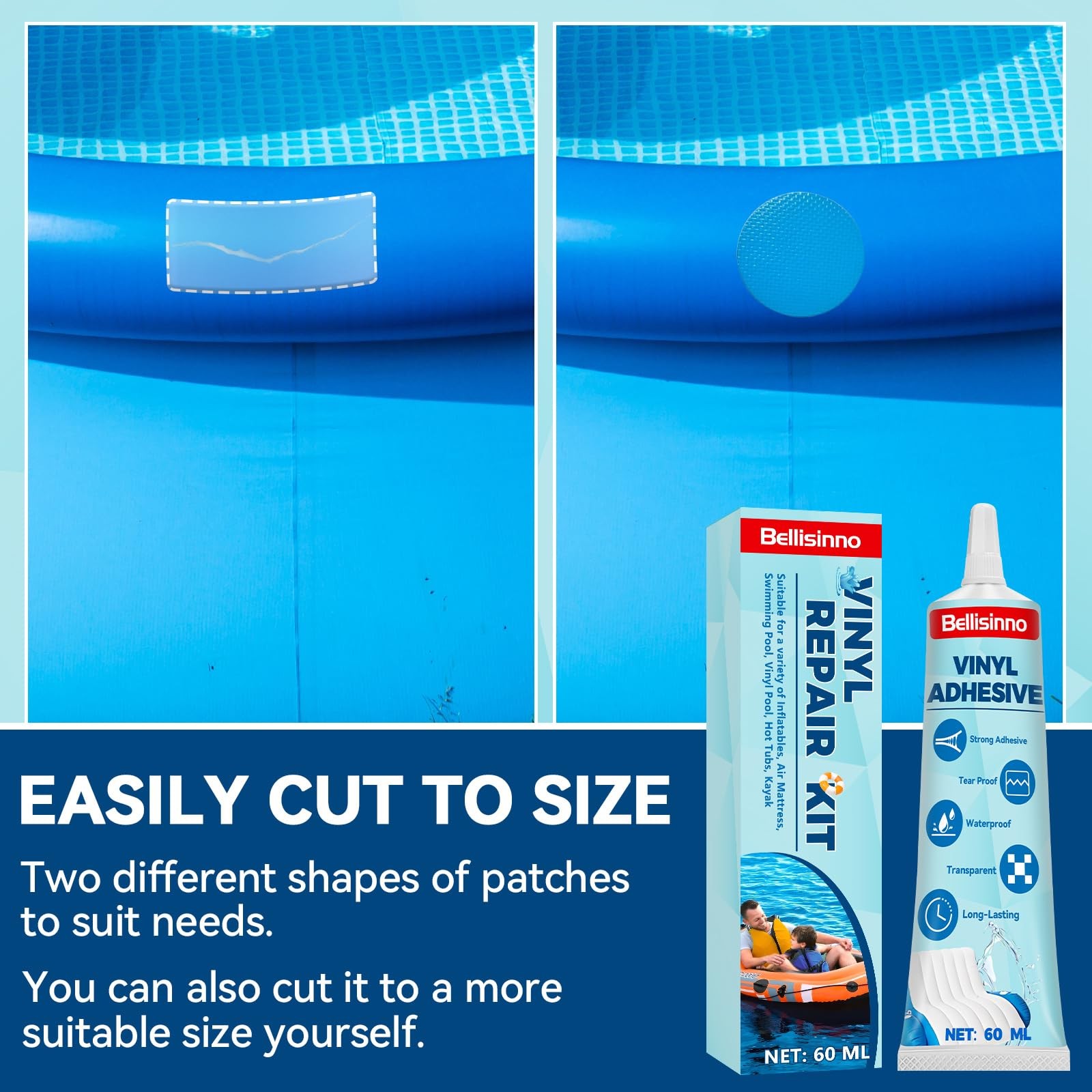 Bellisinno Air Mattress Patch Kit, Waterproof PVC Glue, 60ml, Clear